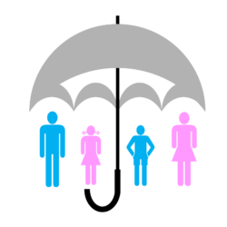 a vector graphic showing an umbrella covering people like credit insurance.